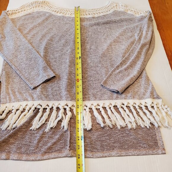 Entro Fringe High Low Hem Open Weave Pullover Long Sleeve Blouse Small - Picture 13 of 16